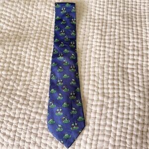 Hermes Vintage Designer Stork Tie 100% Silk Made In France Blue